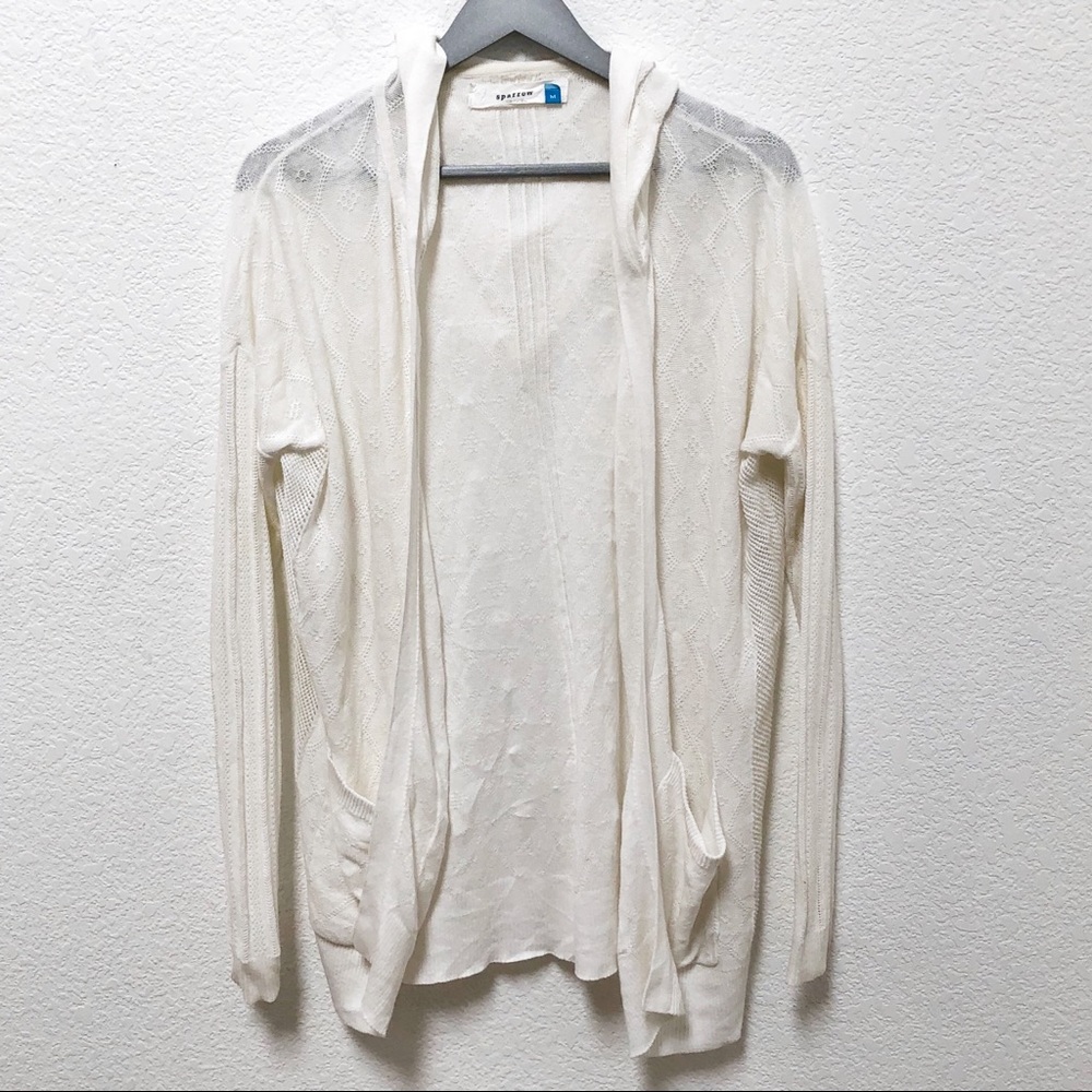 Anthro Sparrow Crystal Coast Hooded Cardigan White